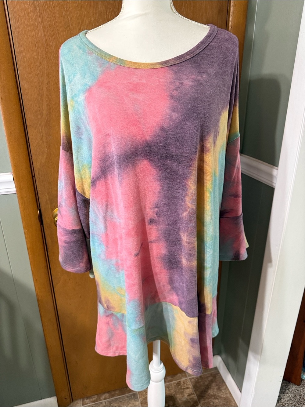 Yahada Multicolor Tie-Dye Oversized Tunic - Pink, Purple, Blue, Yellow Size 3X